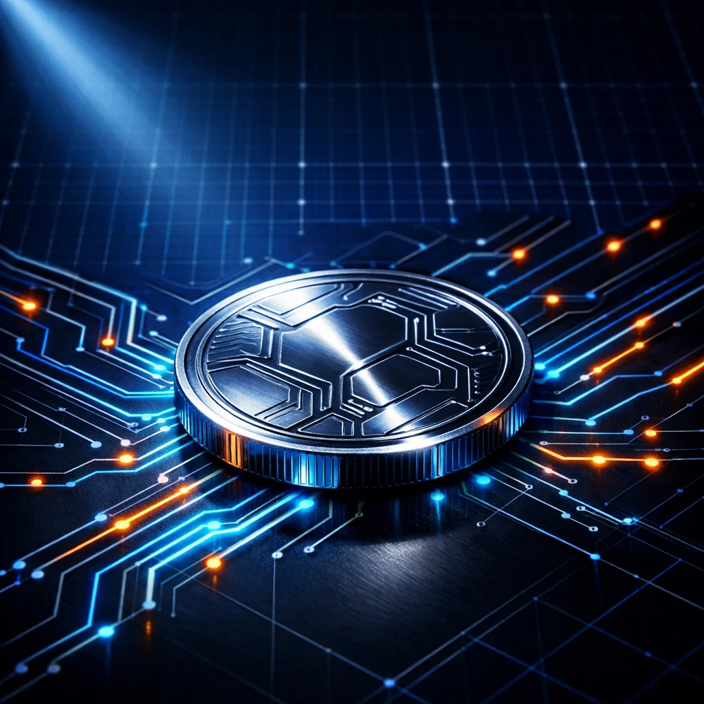 Geometrische blauwdruk illustratie van Bitcoin crypto munten